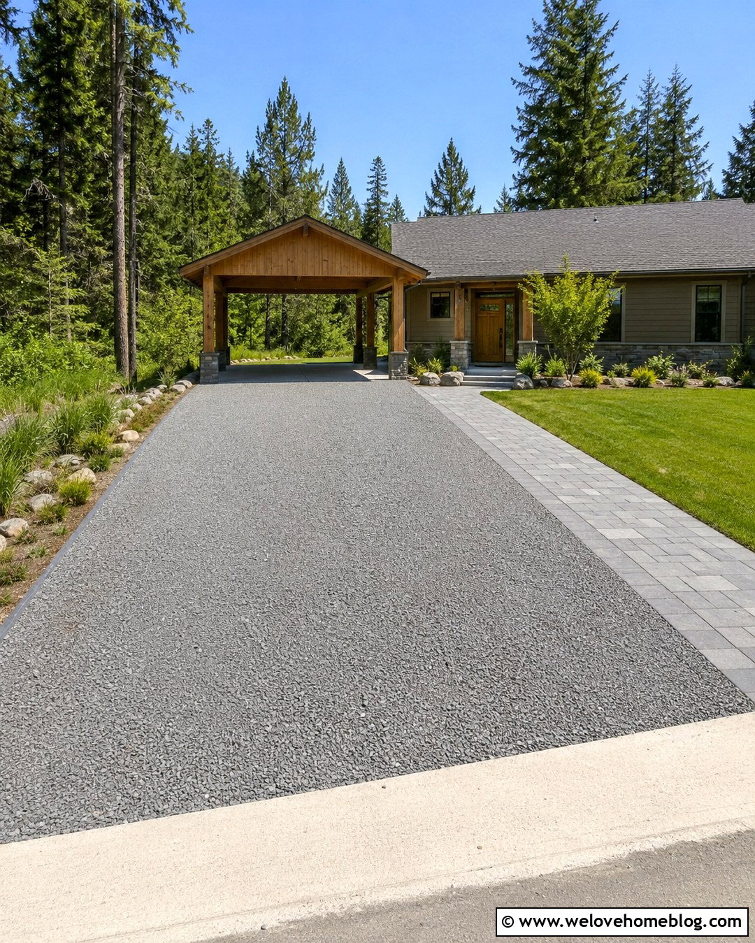 Crush And Run Driveway With A Covered Carport - 20 Crush And Run Driveway Ideas