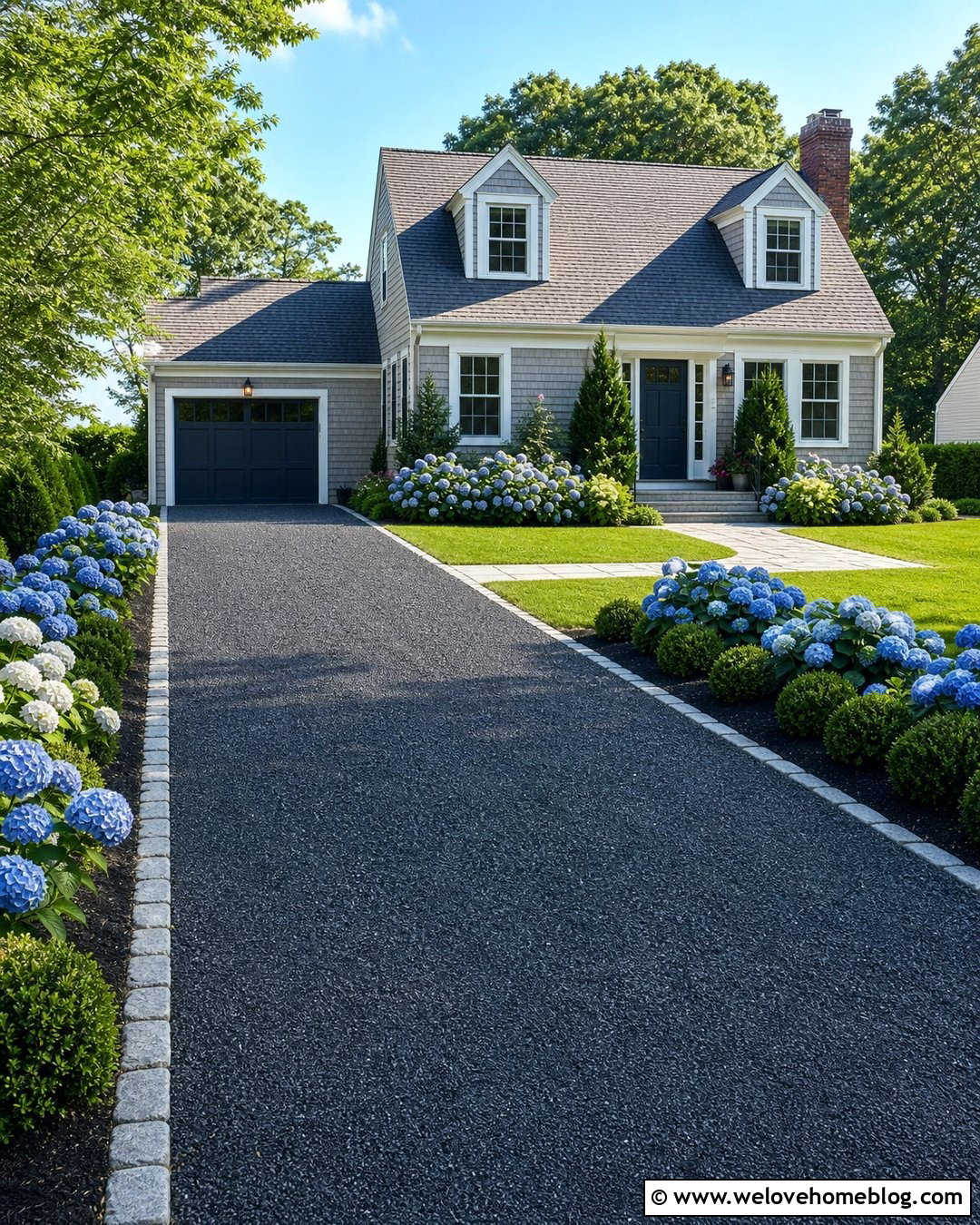 Crushed Asphalt Driveway With Hydrangea Landscaping - 25 Crushed Asphalt Driveway Ideas