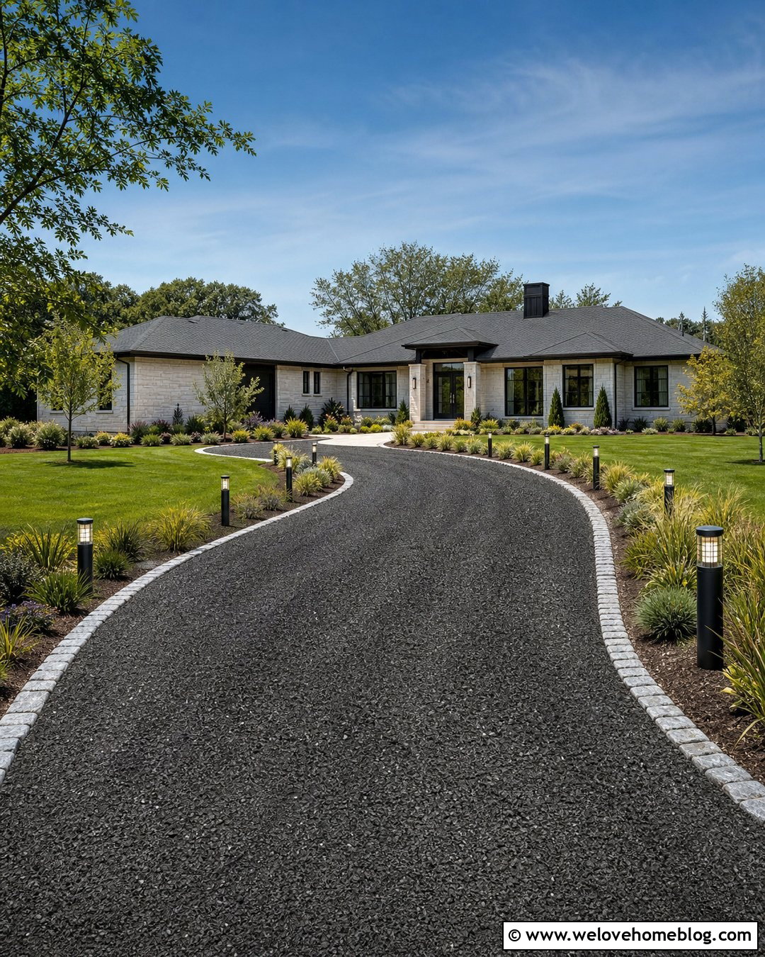Crushed Asphalt Driveway With Solar Lights - 25 Crushed Asphalt Driveway Ideas