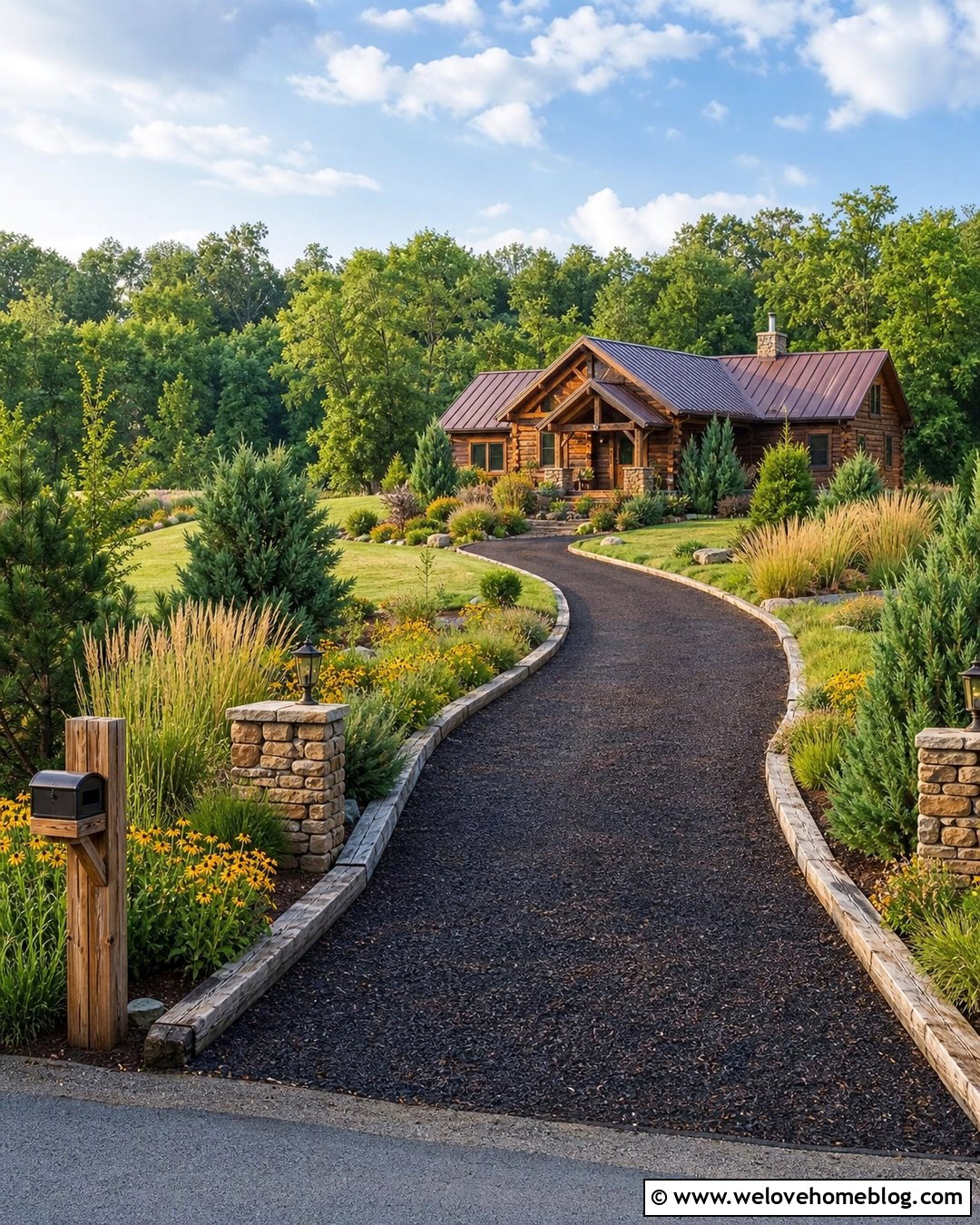 Crushed Asphalt Driveway With Timber Edging - 25 Crushed Asphalt Driveway Ideas
