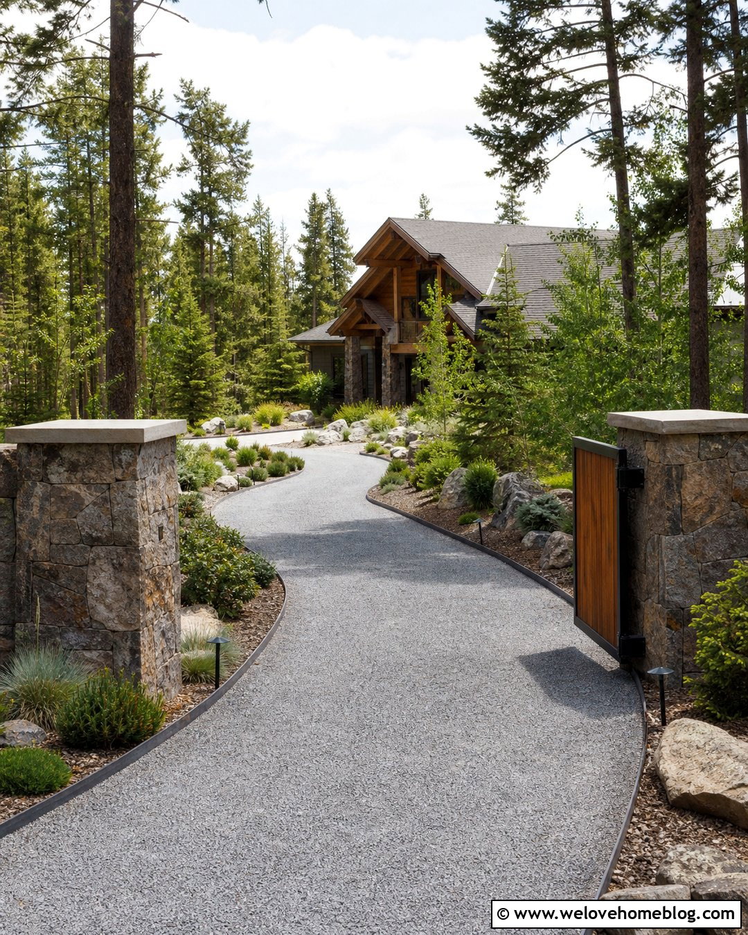 Crushed Concrete Driveway With Stone Pillars - 25 Crushed Concrete Driveway Ideas