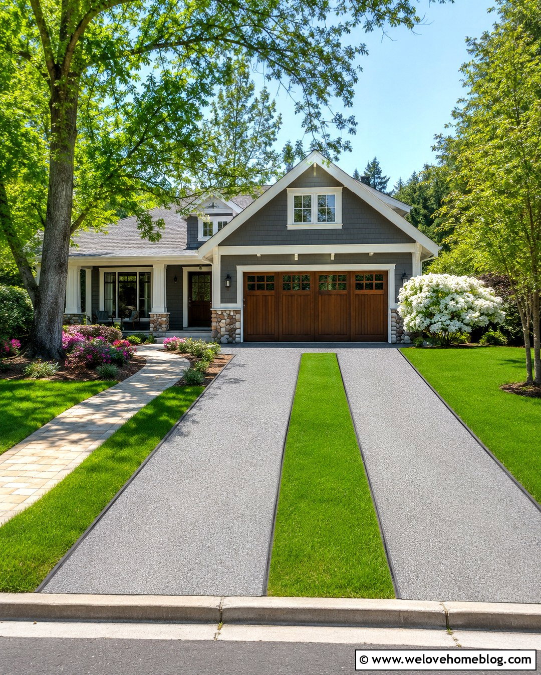 Crushed Concrete Driveway With a Grass Center Strip - 20 Crushed Concrete Driveway Ideas