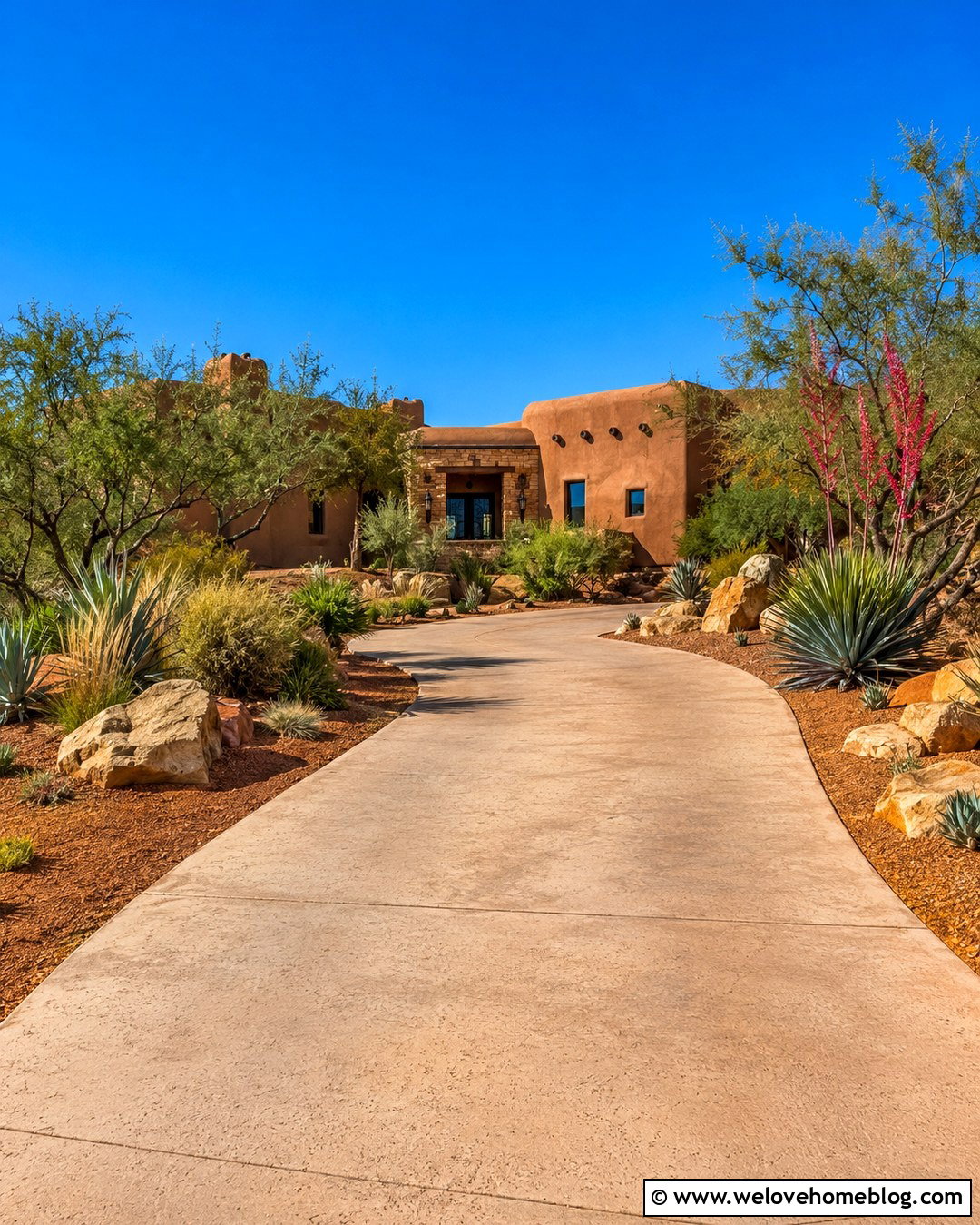 Crushed Granite Along Desert Driveway - 20 Rocks Along Driveway Ideas