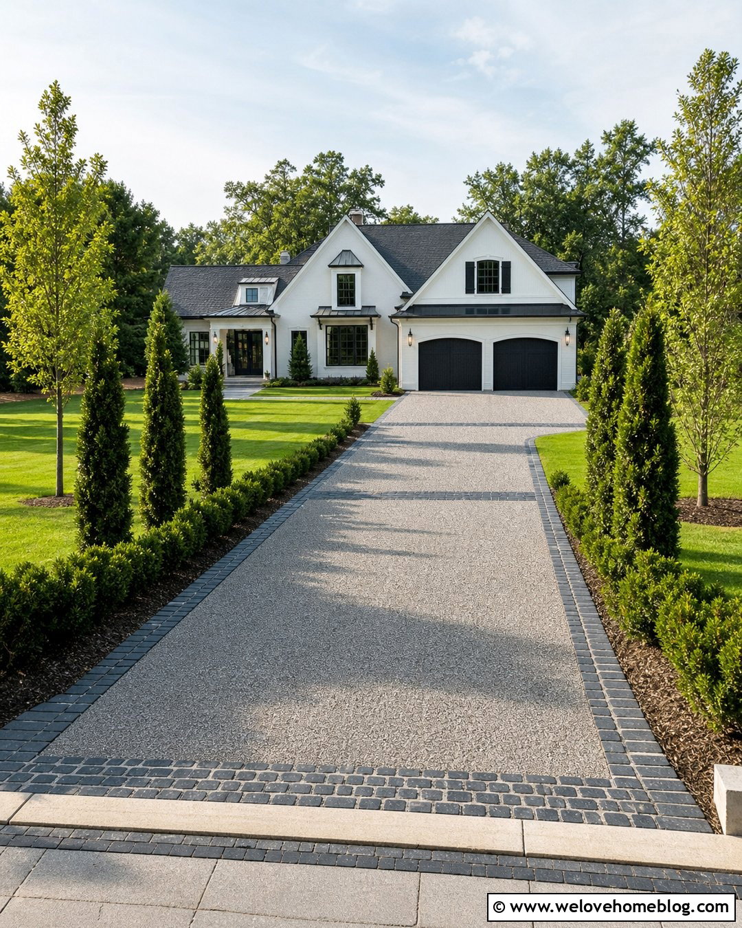 Crushed Granite Driveway With Cobblestone Bands - 20 Cobble And Gravel Driveway Ideas