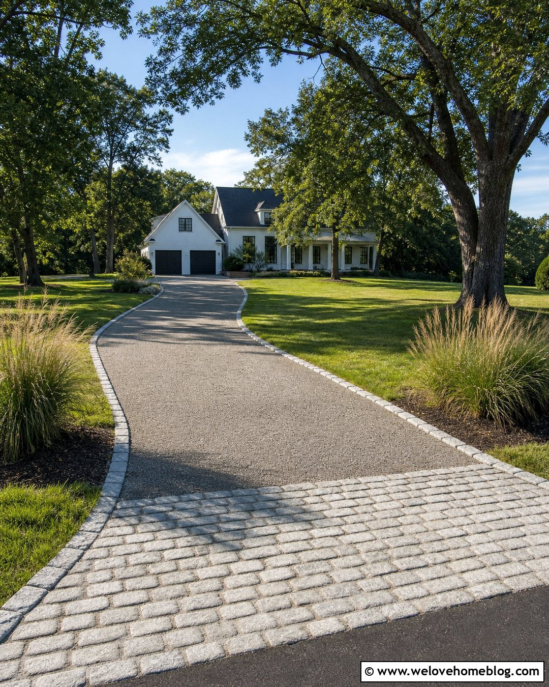 Crushed Granite Driveway With Cobblestone Edging - 25 Natural Stone Driveway Ideas