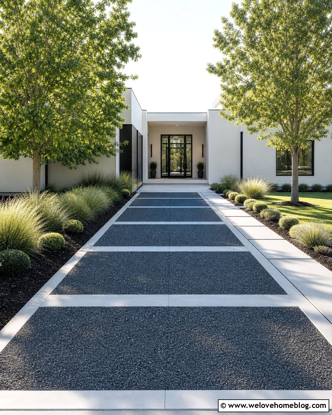 Crushed Granite Driveway With Modern Concrete Bands - 25 Crushed Stone Driveway Ideas