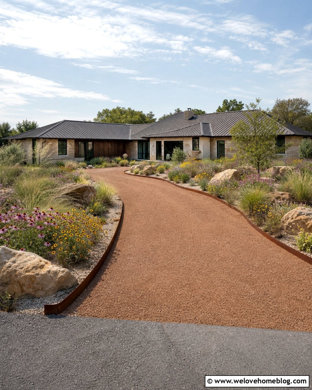 Crushed Granite Driveway With Native Grasses - 35 gravel driveway landscaping ideas