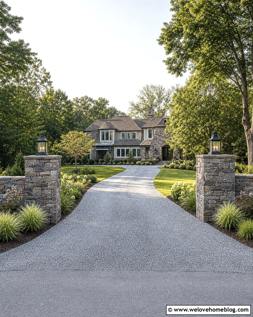 Crushed Granite Driveway With Stone Gate Pillars - 25 Crushed Granite Driveway Ideas