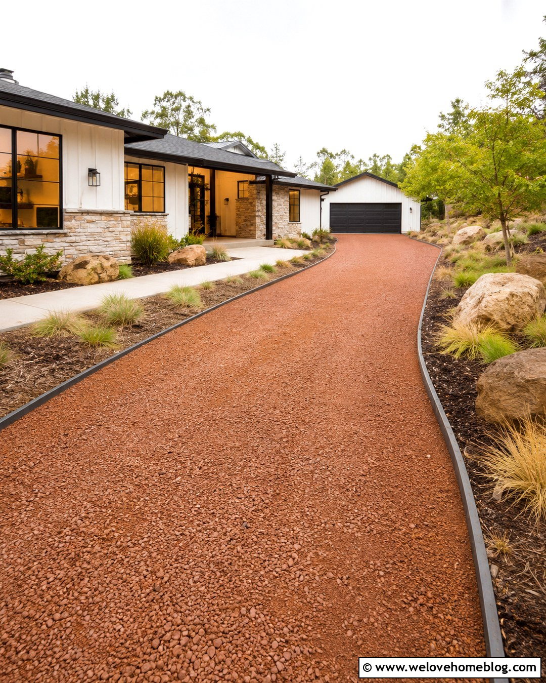 Crushed Granite Side Driveway With Steel Edging - 20 Gravel Side Driveway Ideas