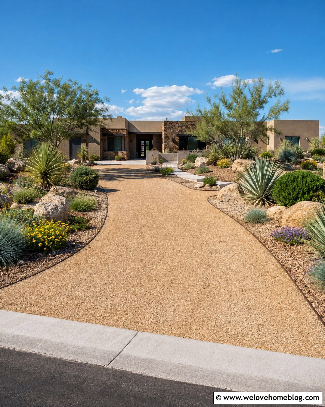 Crushed Gravel Driveway With Drought Tolerant Landscaping - 20 Crushed Gravel Driveway Ideas