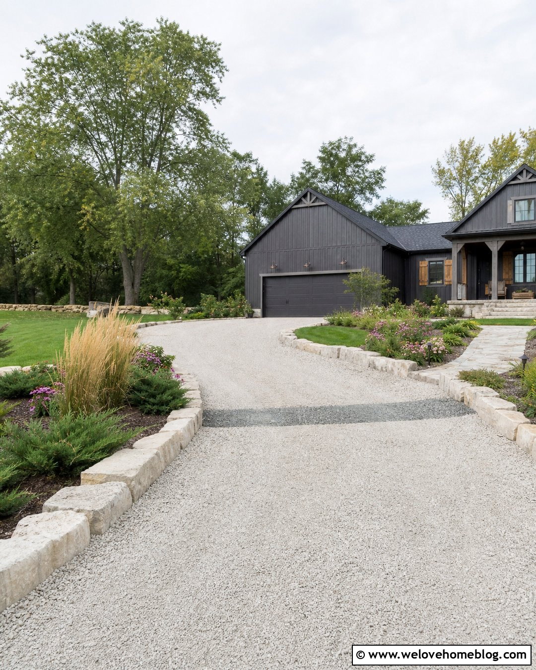 Crushed Limestone Driveway Extension With Block Edging - 30 Extended Driveway Ideas