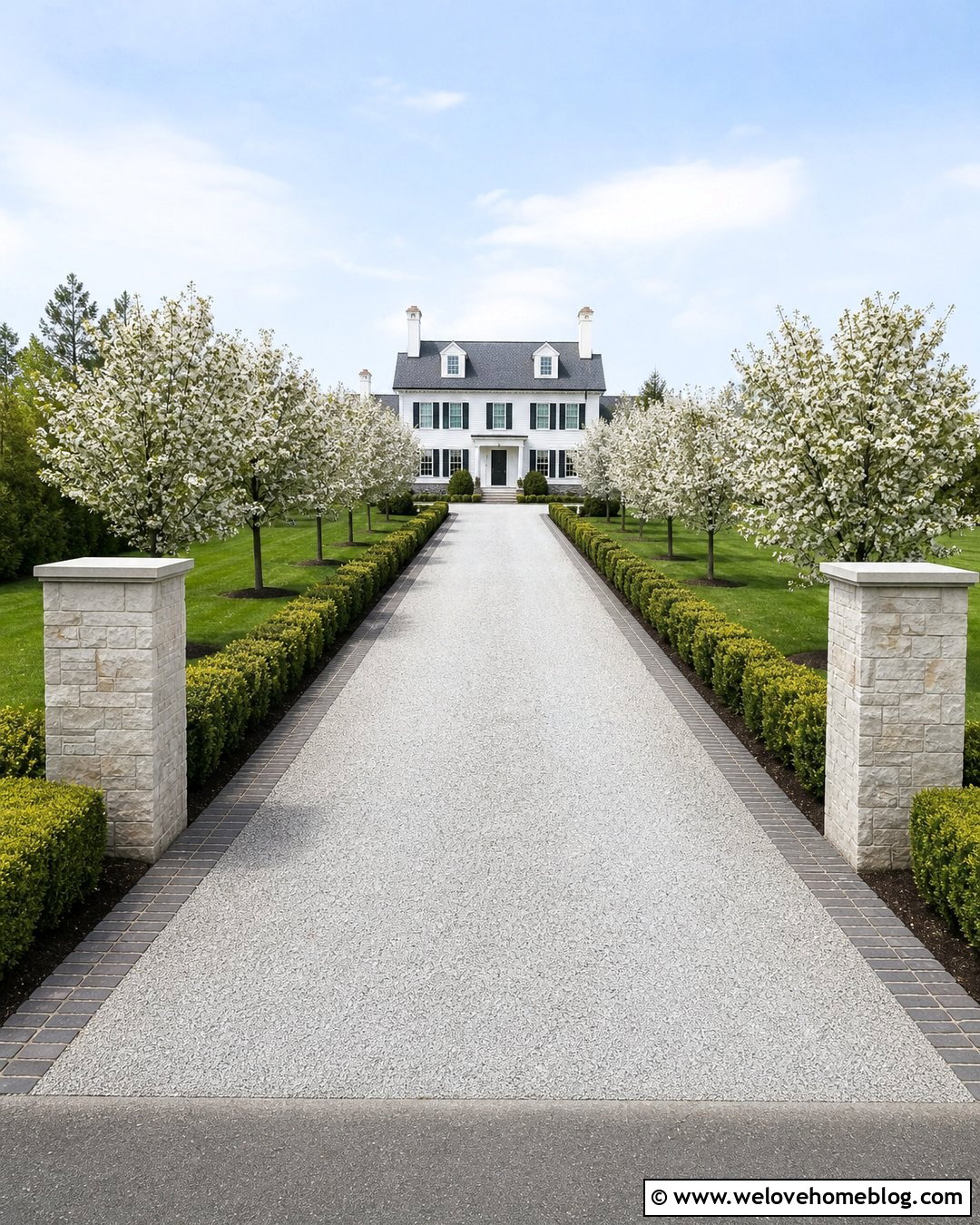 Crushed Limestone Driveway With Formal Hedges - 25 Crushed Limestone Driveway Ideas