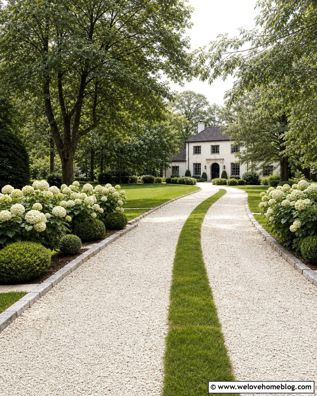 Crushed Limestone Driveway With Grass Median - 25 Old Money House Driveway Ideas