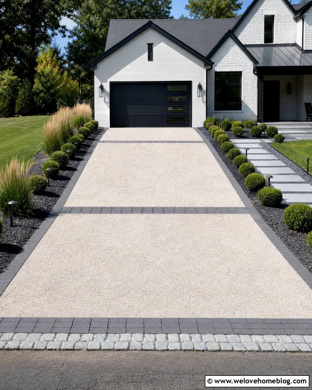 Crushed Limestone Driveway With Gray Paver Bands - 25 Crushed Limestone Driveway Ideas