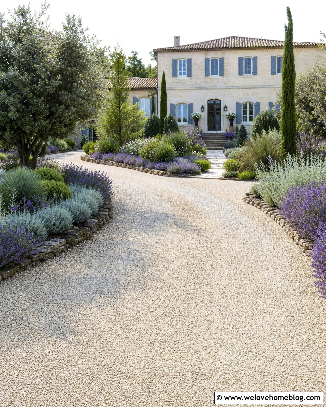 Crushed Limestone Driveway With Lavender Borders - 25 Crushed Stone Driveway Ideas