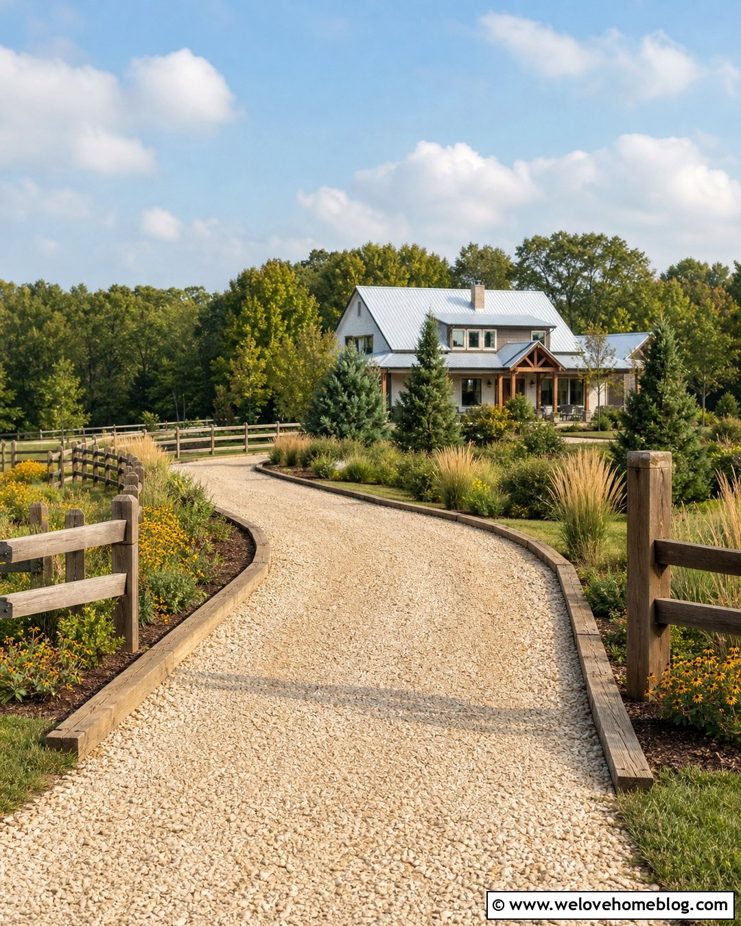 Crushed Limestone Driveway With Timber Edging - 25 Crushed Stone Driveway Ideas