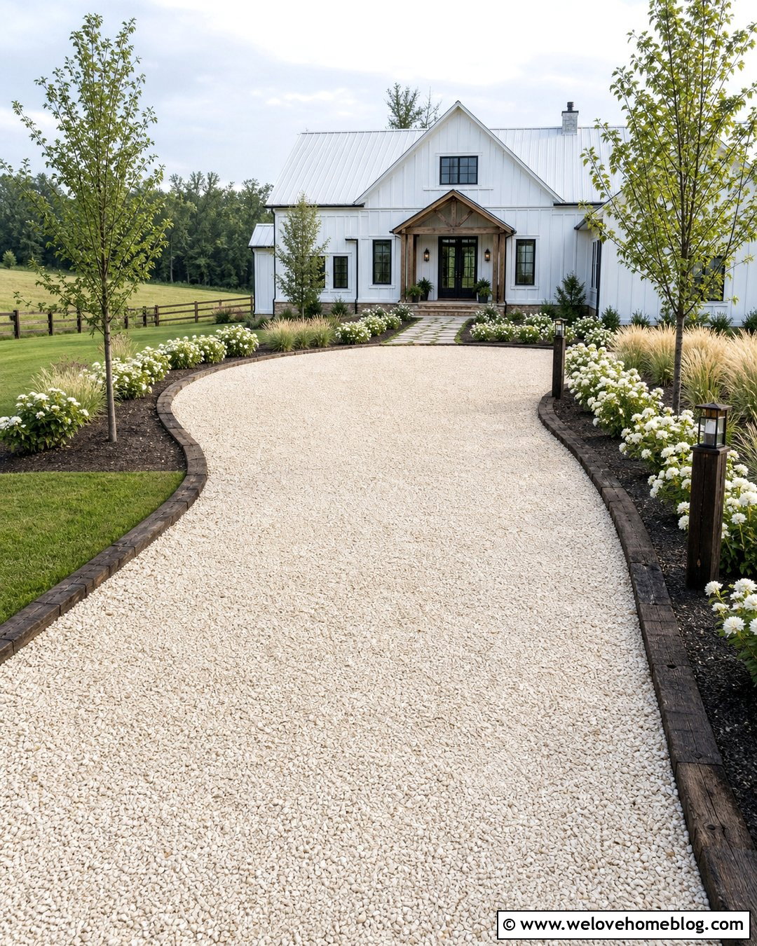 Crushed Limestone Driveway With Timber Edging - 20 Adding Driveway To Front Yard Ideas