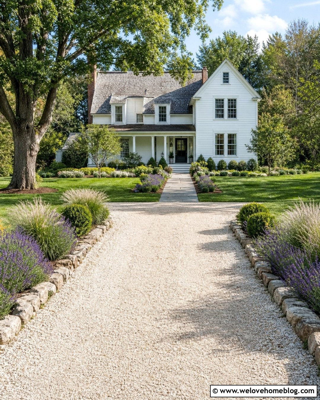 Crushed Limestone Gravel Driveway With Fieldstone Edging - 20 Farmhouse Gravel Driveway Ideas