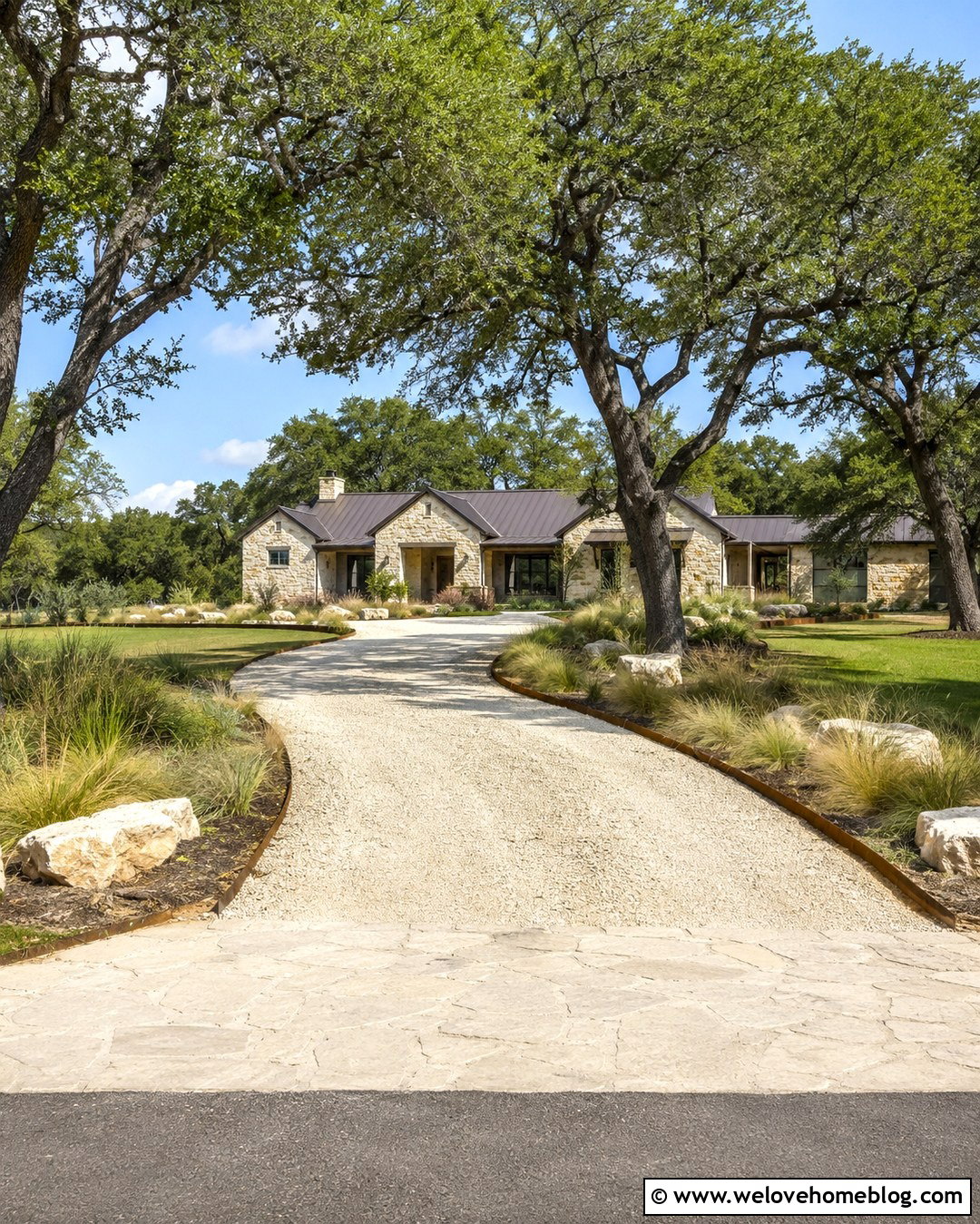 Crushed Limestone Live Oak Driveway With Native Grass - 20 live oak tree lined driveway ideas