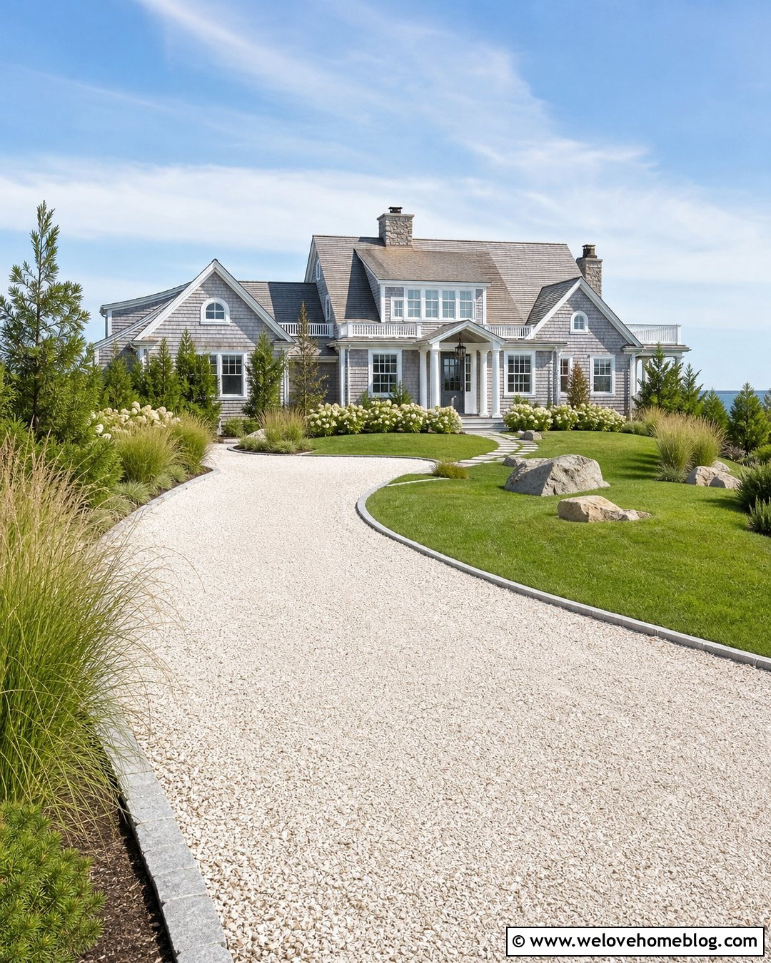 Crushed Oyster Shell Driveway With Beach Grass Borders - 20 Crushed Oyster Shell Driveway Ideas