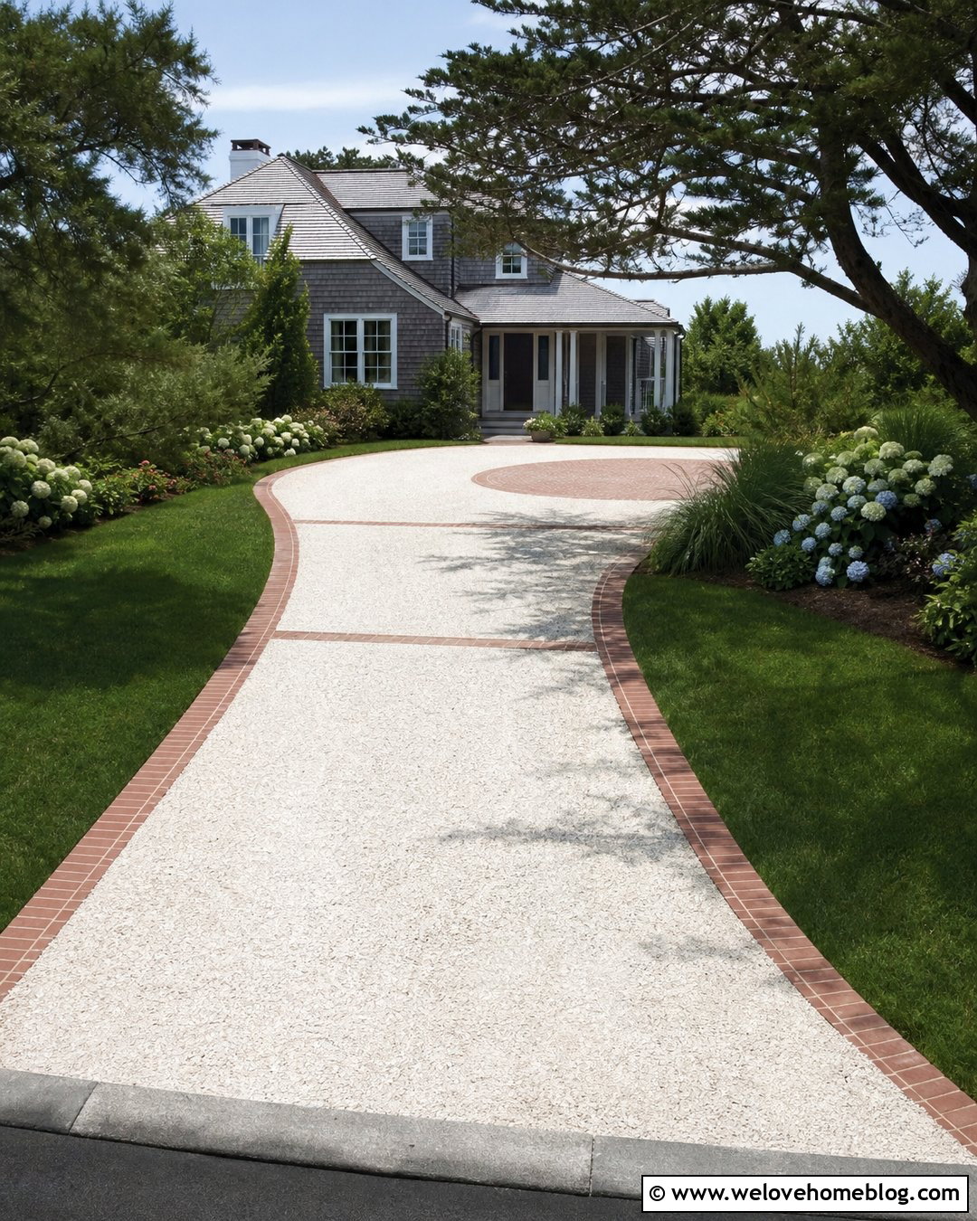 Crushed Shell Driveway With Brick Ribbons - 20 Gravel And Paved Driveway Ideas