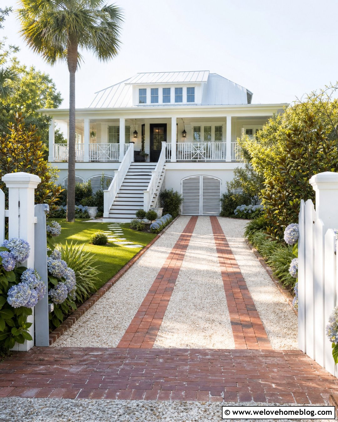 Crushed Shell Driveway With Brick Strips - 20 Driveway Strip Ideas
