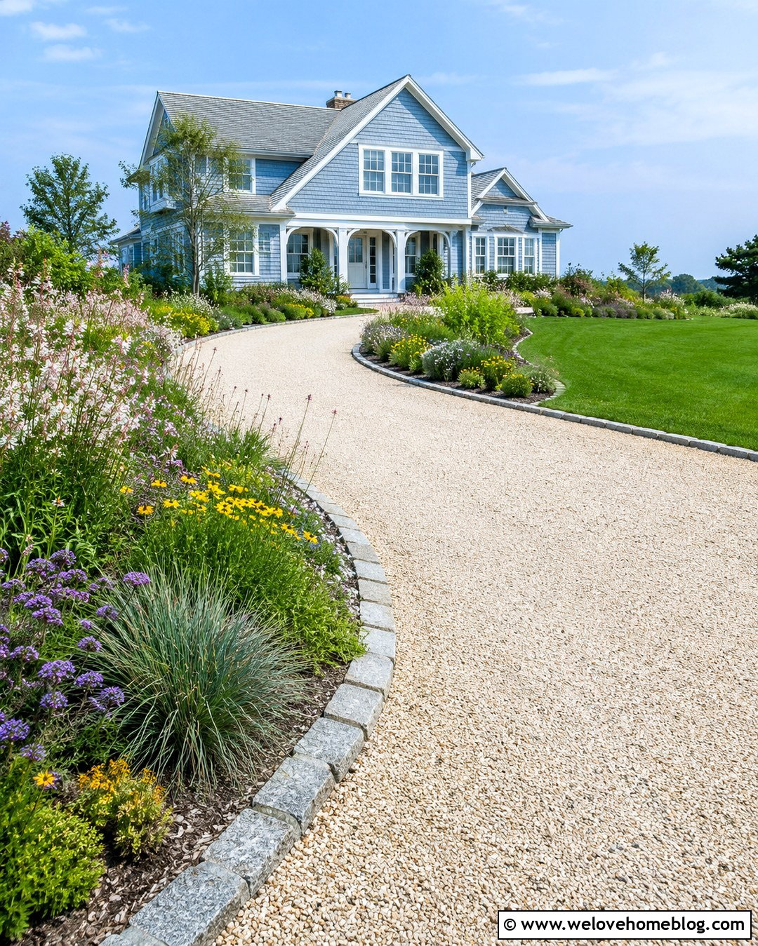Crushed Shell Driveway With Coastal Flowers - 20 Gravel Driveway With Flowers Ideas