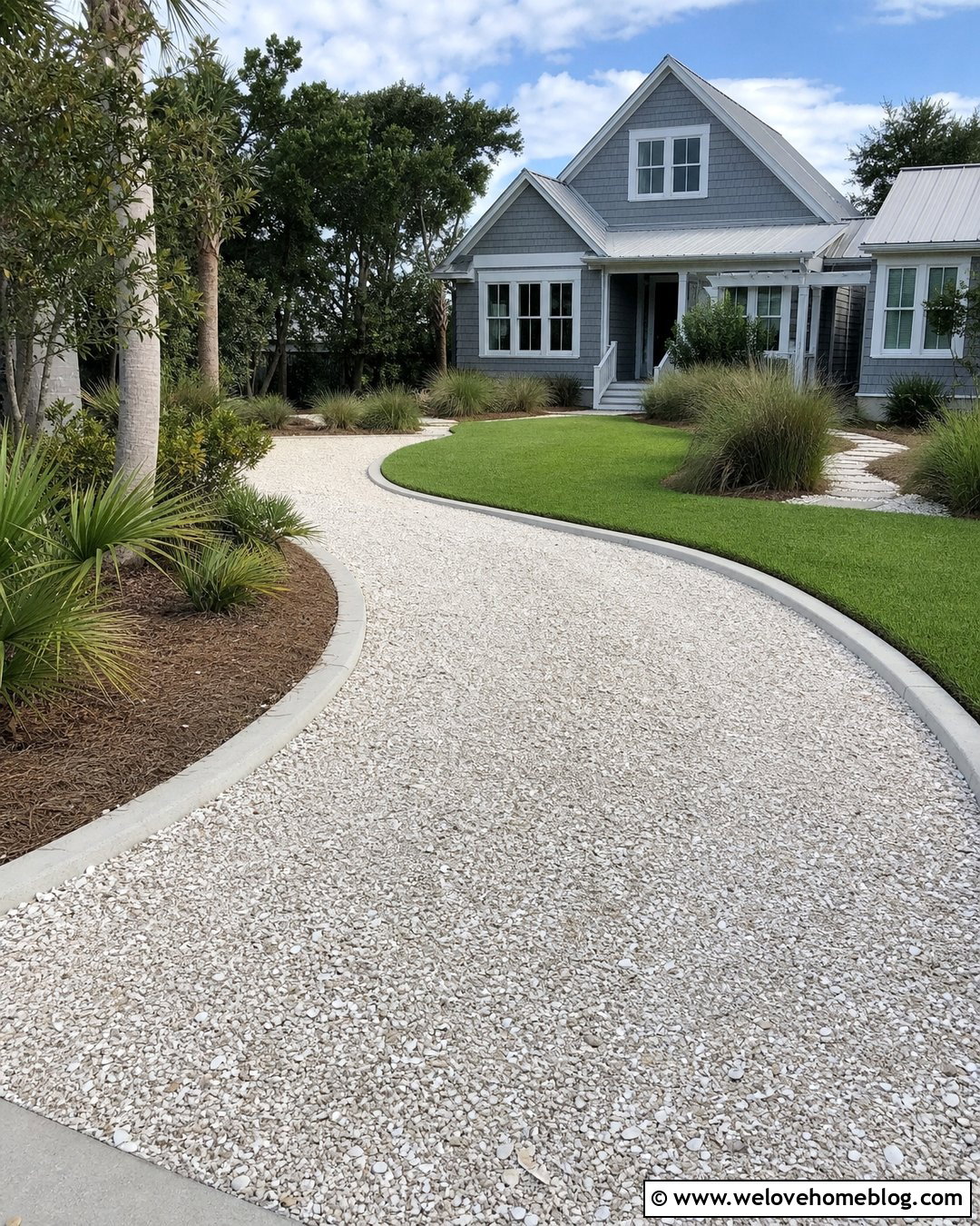 Crushed Shell Driveway With Coastal Landscaping - 20 Driveway Alternatives Cheap Ideas