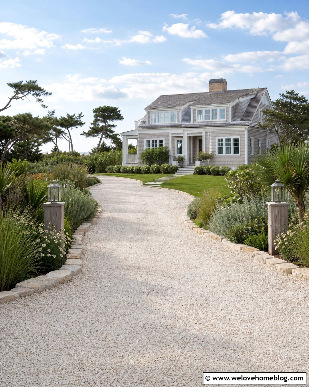 Crushed Shell Driveway With Coastal Landscaping - 25 Luxury Driveway Landscaping Ideas