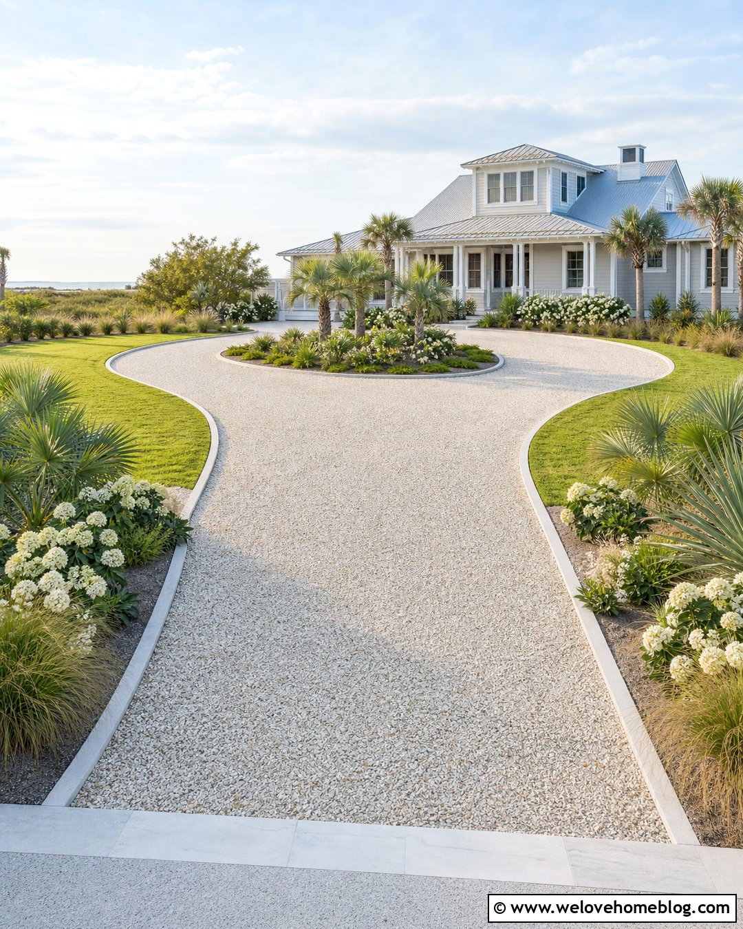 Crushed Shell Driveway With Coastal Landscaping - 30 driveway materials ideas