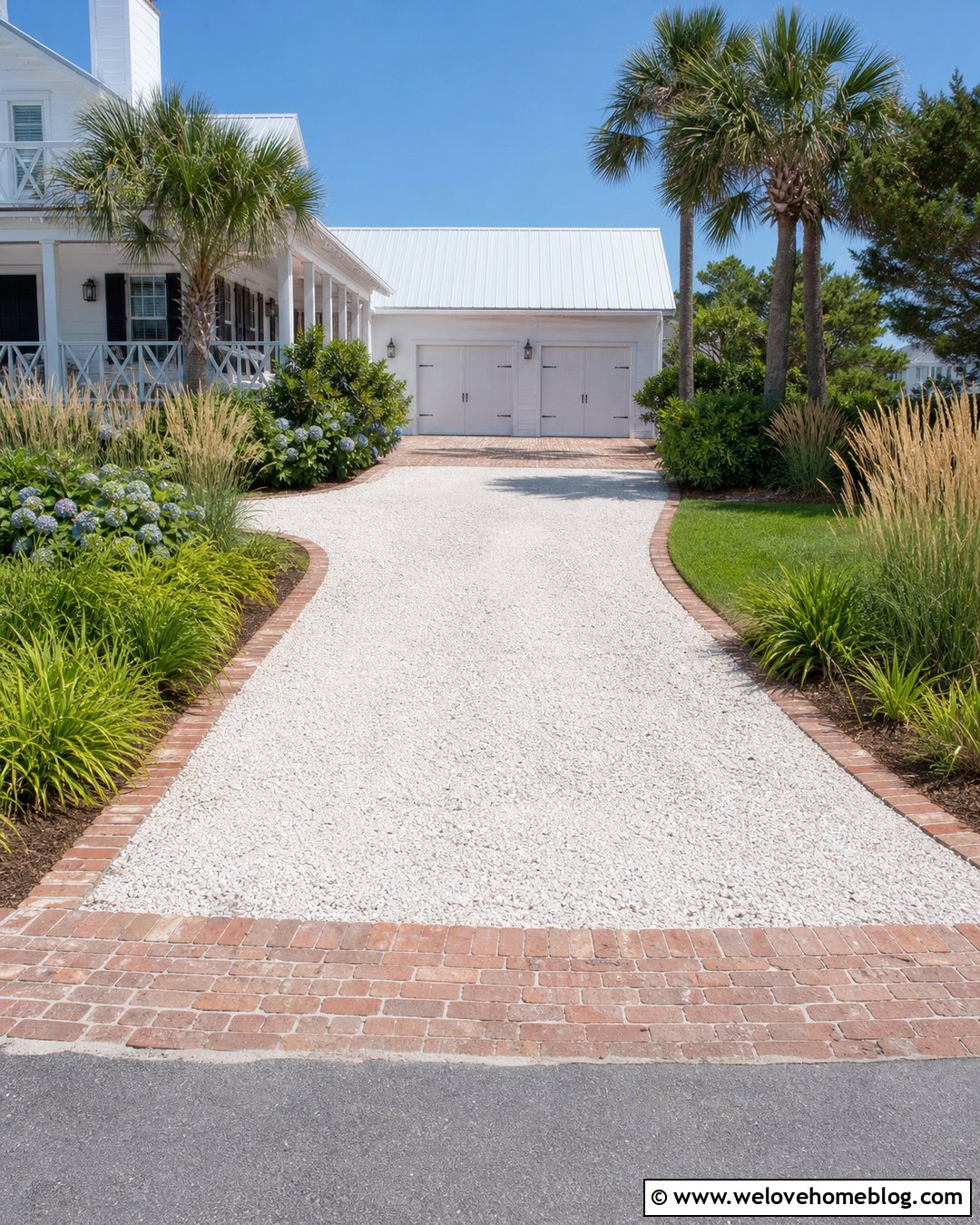Crushed Shell Driveway With Coastal Landscaping - 25 Driveway Alternatives Ideas
