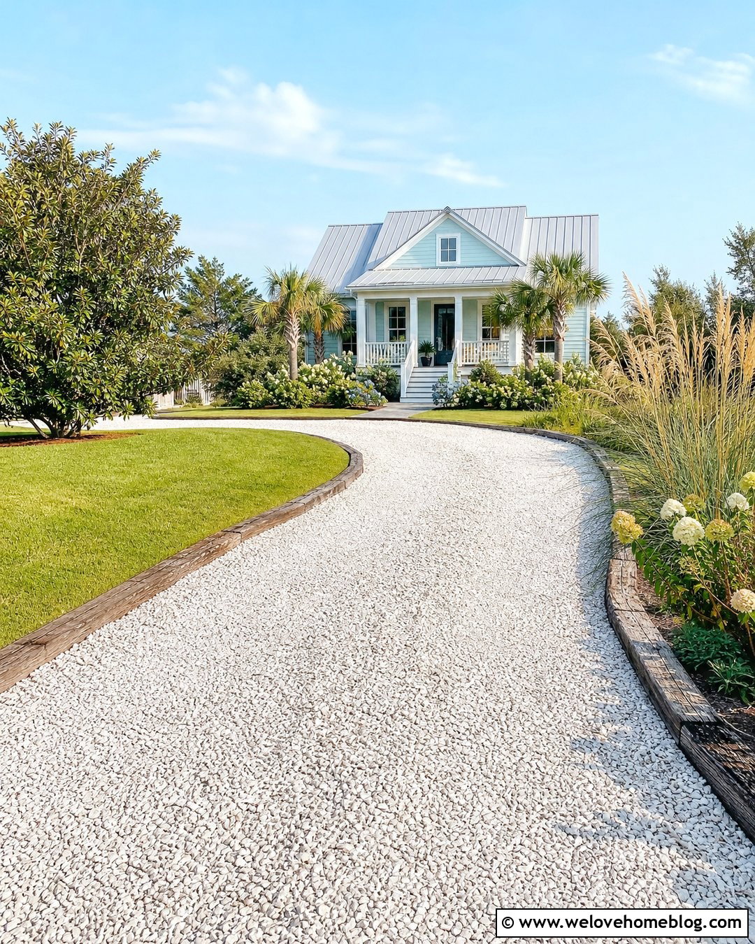 Crushed Shell Driveway With Timber Edging - 20 Concrete Driveway Alternatives Ideas