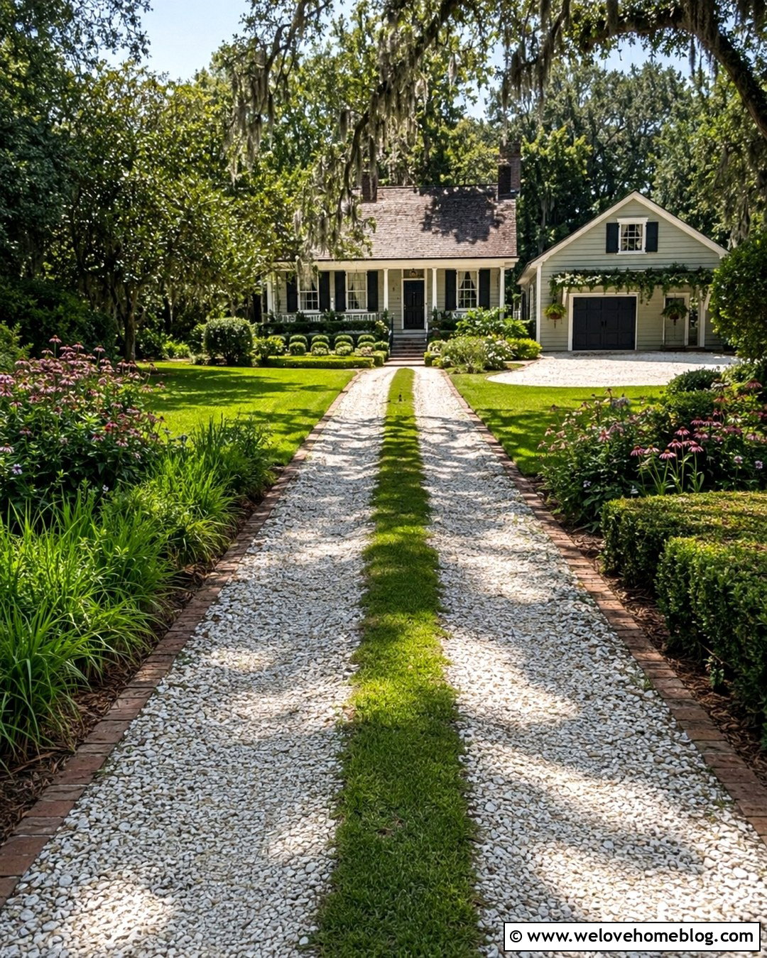 Crushed Shell Ribbon Driveway With Grass Center - 20 Crushed Shell Driveway Ideas