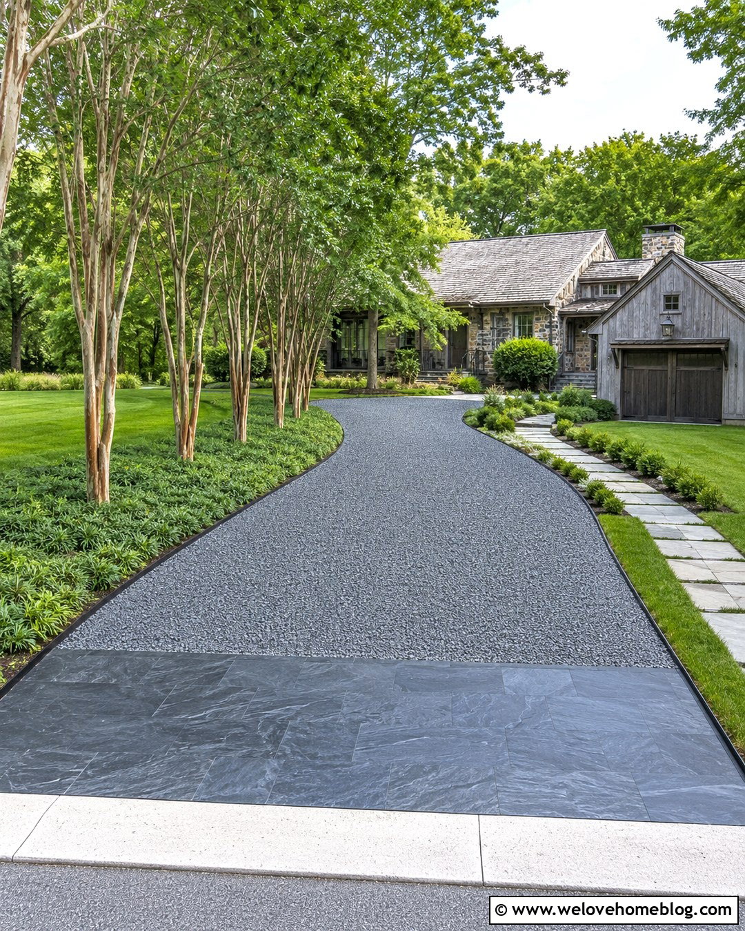 Crushed Slate Driveway With Steel Edging - 20 Slate Driveway Ideas