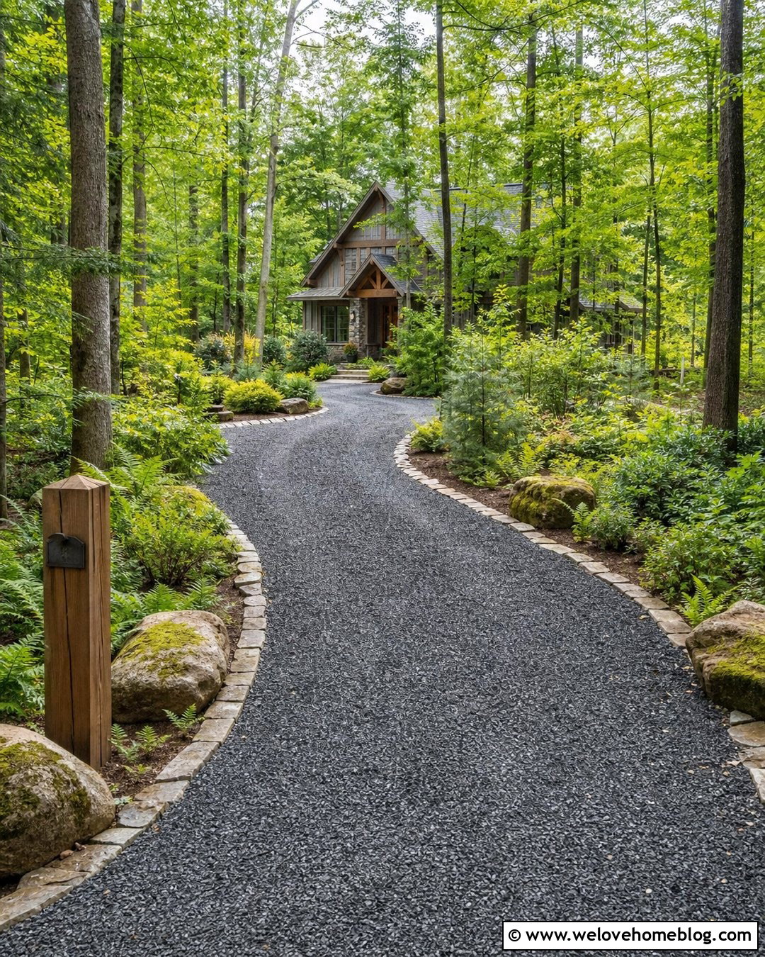Crushed Stone Driveway Entrance With Woodland Planting - 20 landscaped driveway entrance ideas