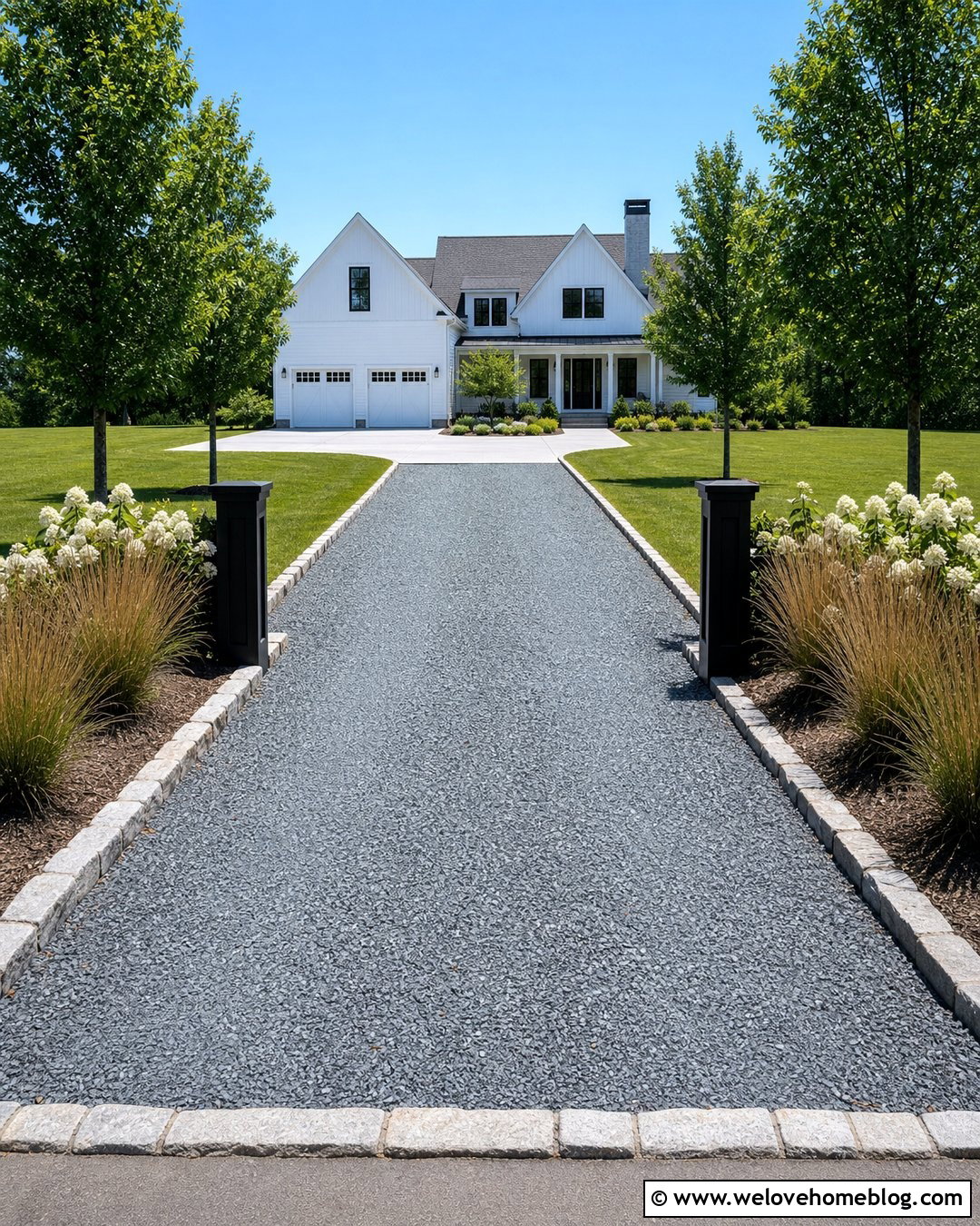 Crushed Stone Driveway For A Modern Farmhouse - 35 Beautiful Driveways Ideas