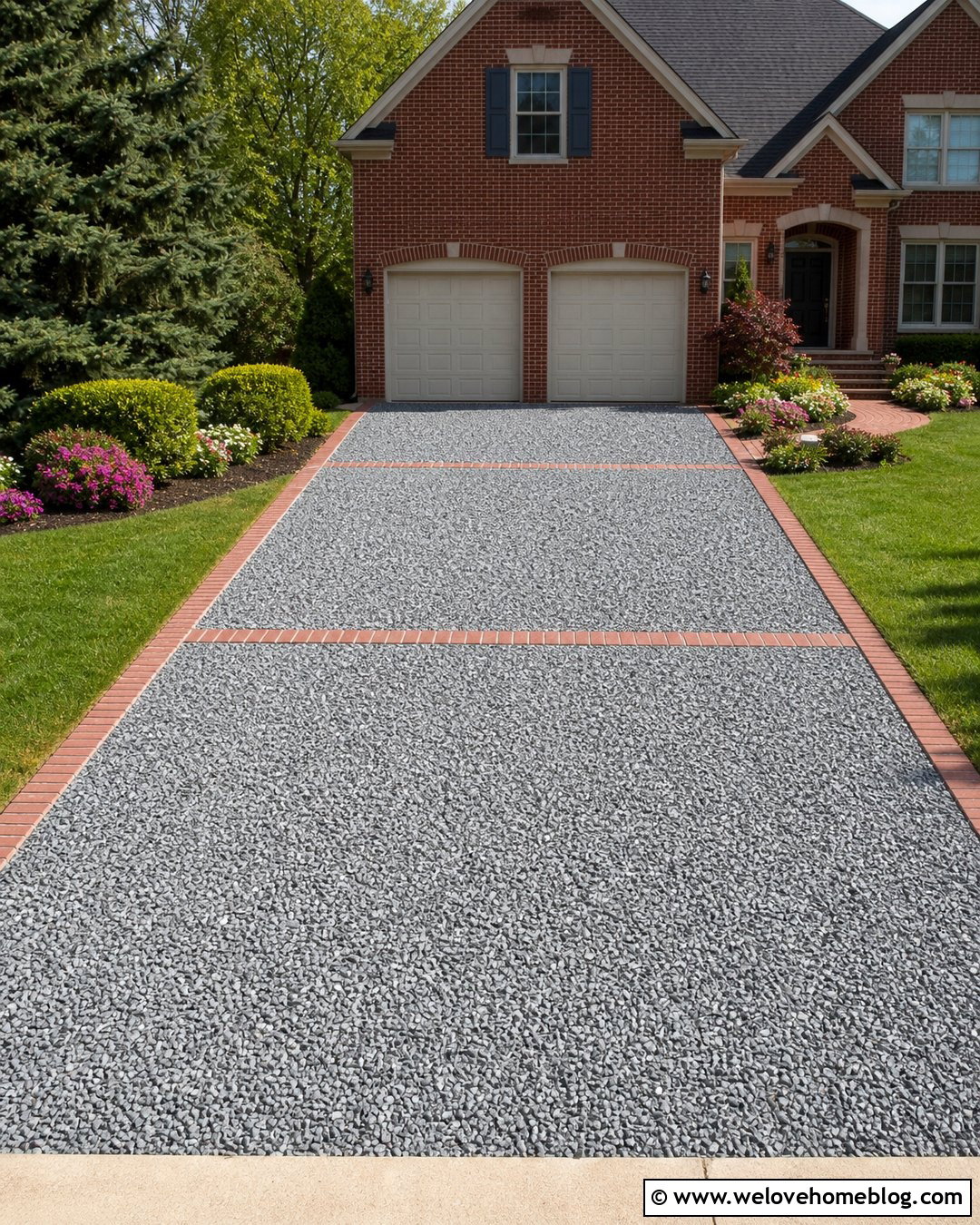Crushed Stone Driveway With Brick Ribbon - 30 driveway materials ideas