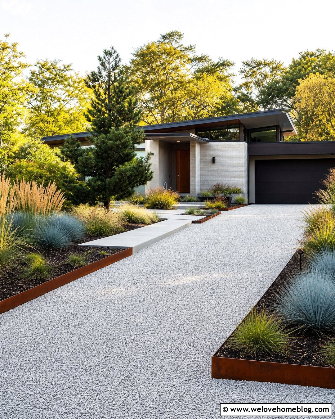 Crushed Stone Driveway With Corten Steel Borders - 25 Crushed Stone Driveway Ideas