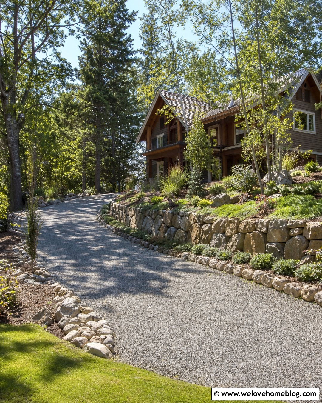 Crushed Stone Driveway With River Rock Retaining Border - 20 River Rock Driveway Border Ideas