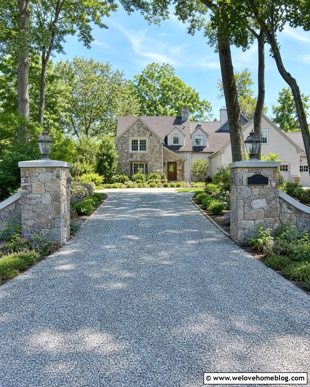 Crushed Stone Driveway With Stone Pillars - 25 Crushed Stone Driveway Ideas