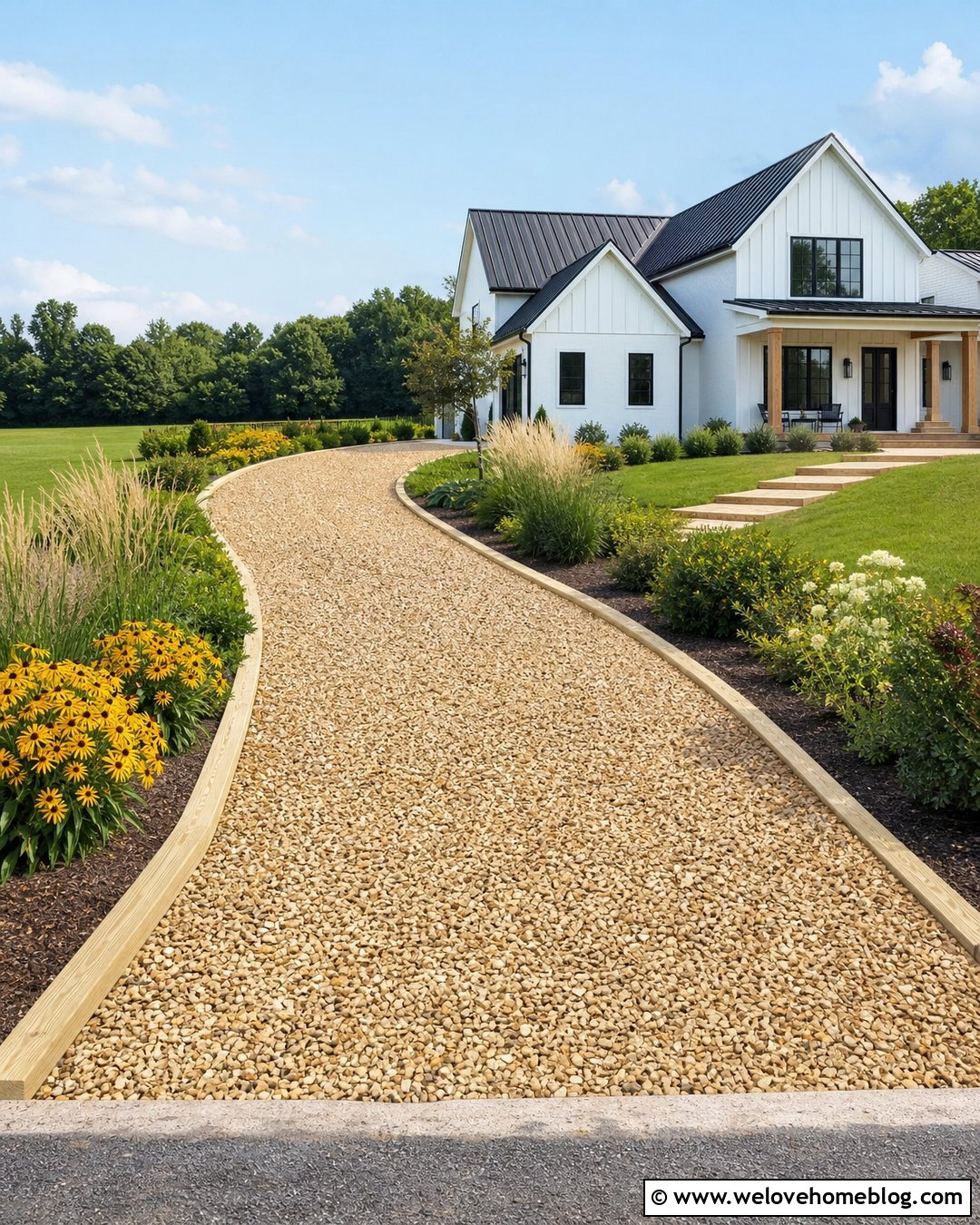 Crushed Stone Driveway With Timber Border - 20 gravel driveway with border ideas