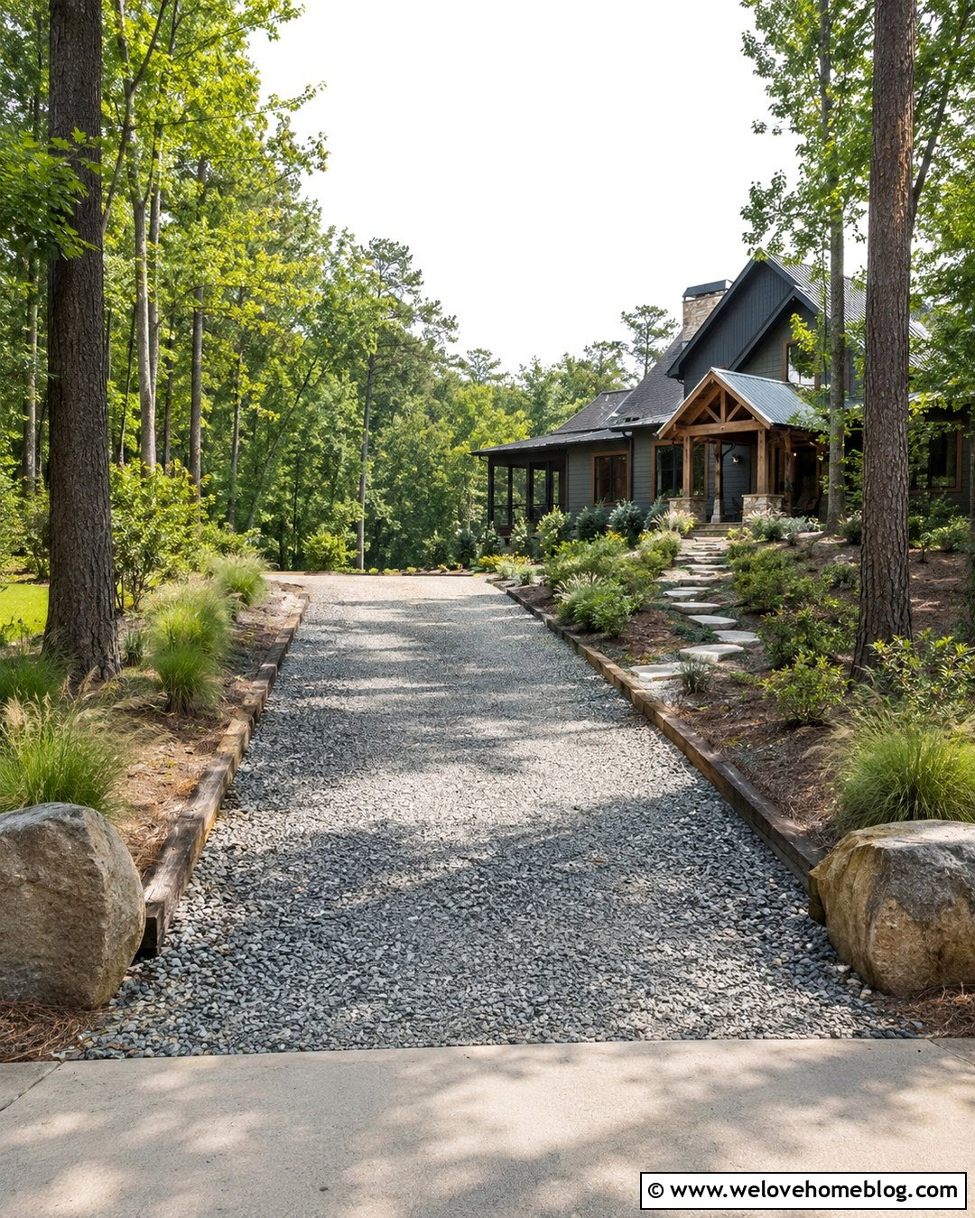 Crushed Stone Driveway With Timber Edging - 20 Driveway Makeover Inspiration Ideas