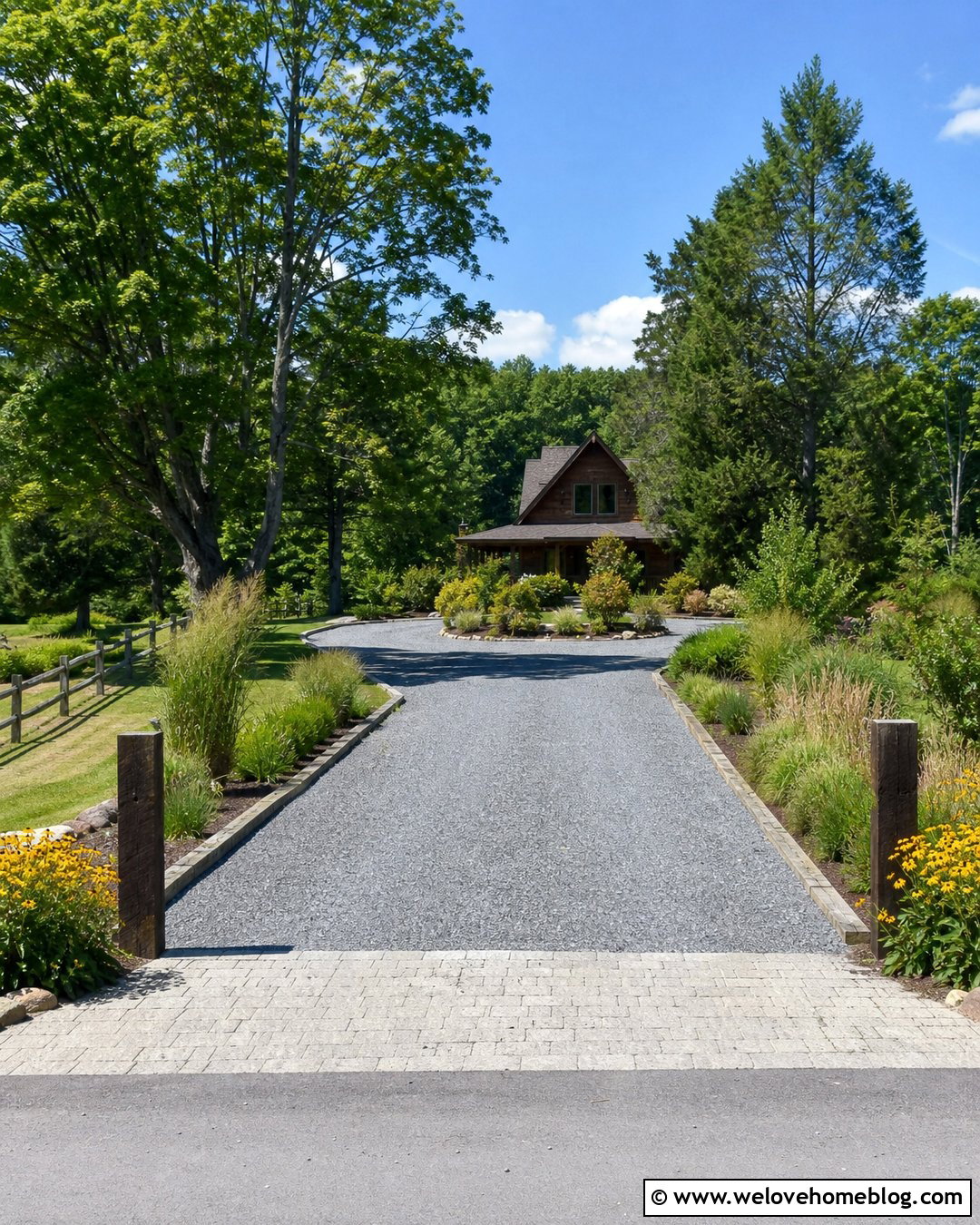 Crushed Stone Driveway With Timber Edging - 30 Driveway Installation Ideas