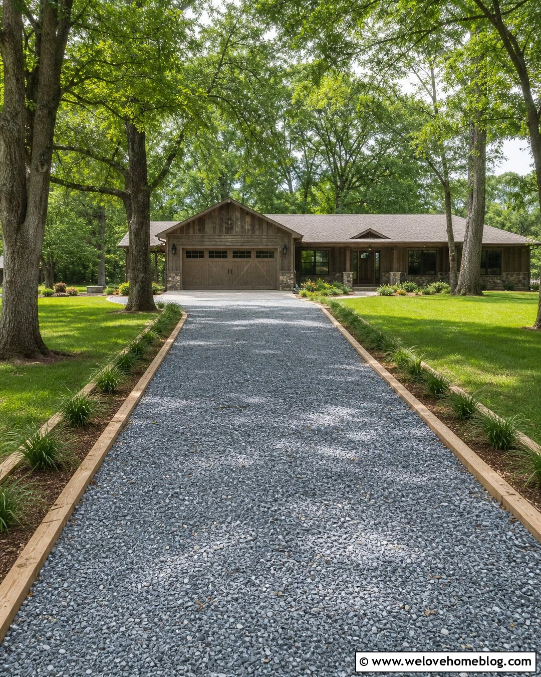 Crushed Stone Driveway With Timber Edging - 35 cheap driveway ideas