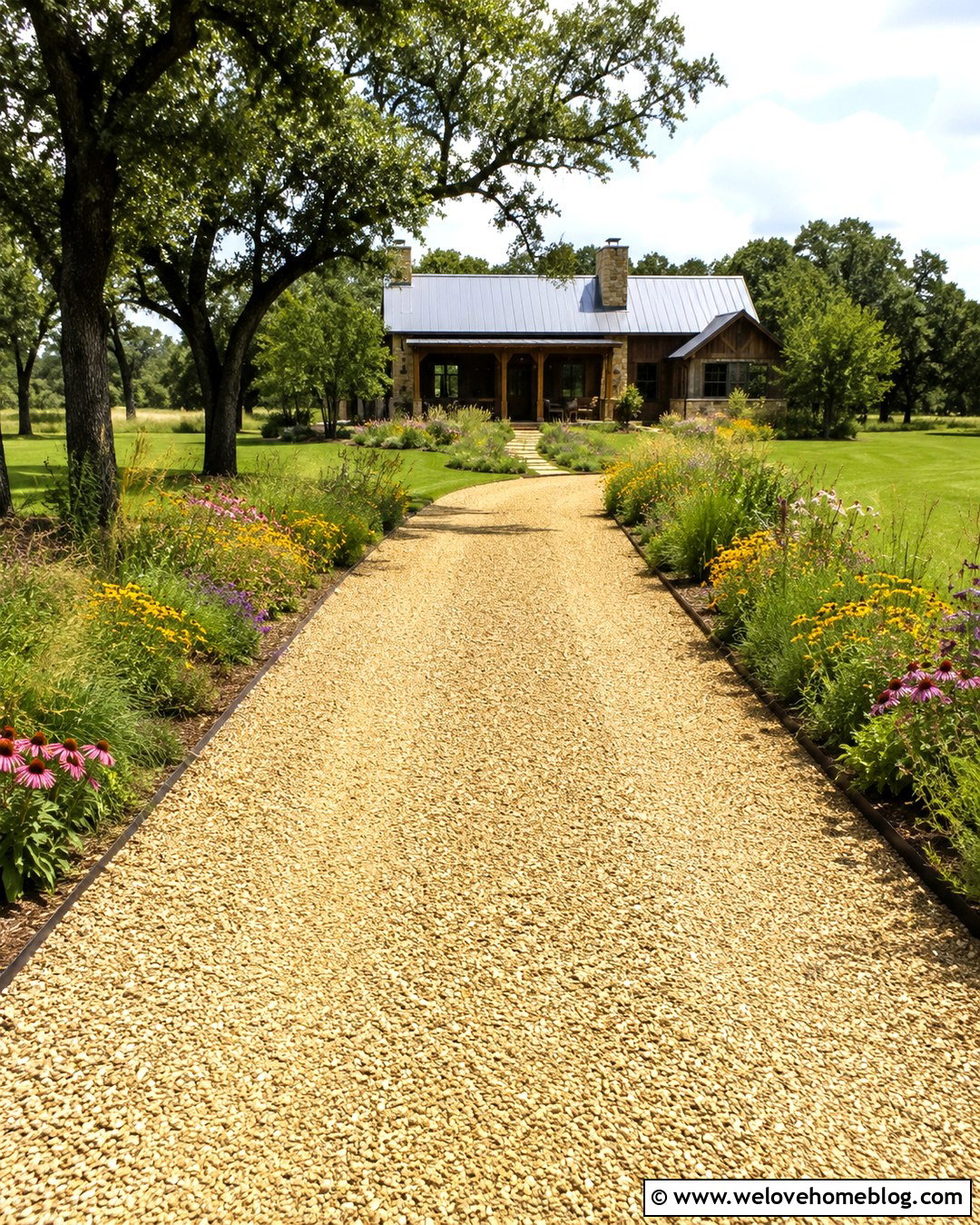 Crushed Stone Driveway With Wildflower Borders - 20 Gravel Driveway With Flowers Ideas