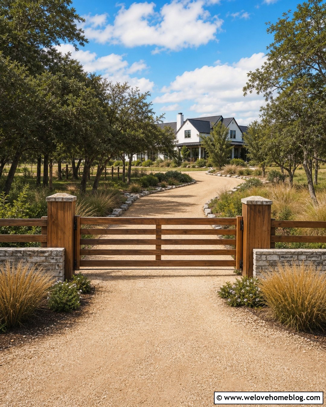 Crushed Stone Driveway With Wood Entry Gates - 25 Crushed Stone Driveway Ideas