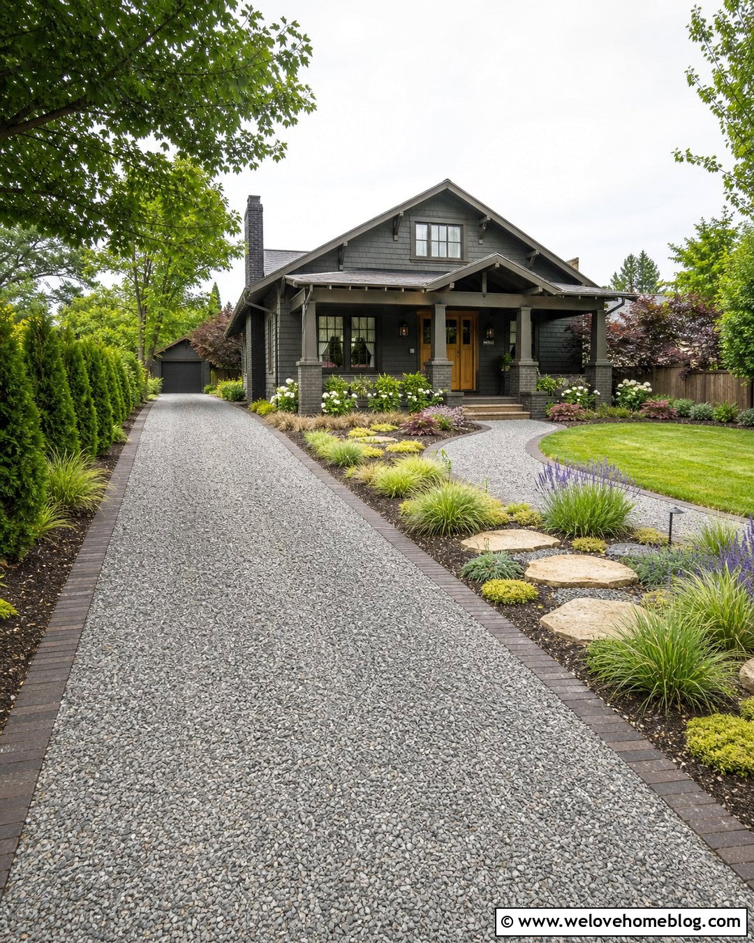 Crushed Stone Driveway With a Matching Walkway - 25 Crushed Stone Driveway Ideas