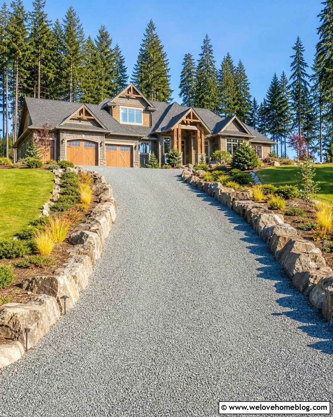 Crushed Stone Gravel Driveway With Stone Edging - 20 Gravel Driveway On A Hill Ideas
