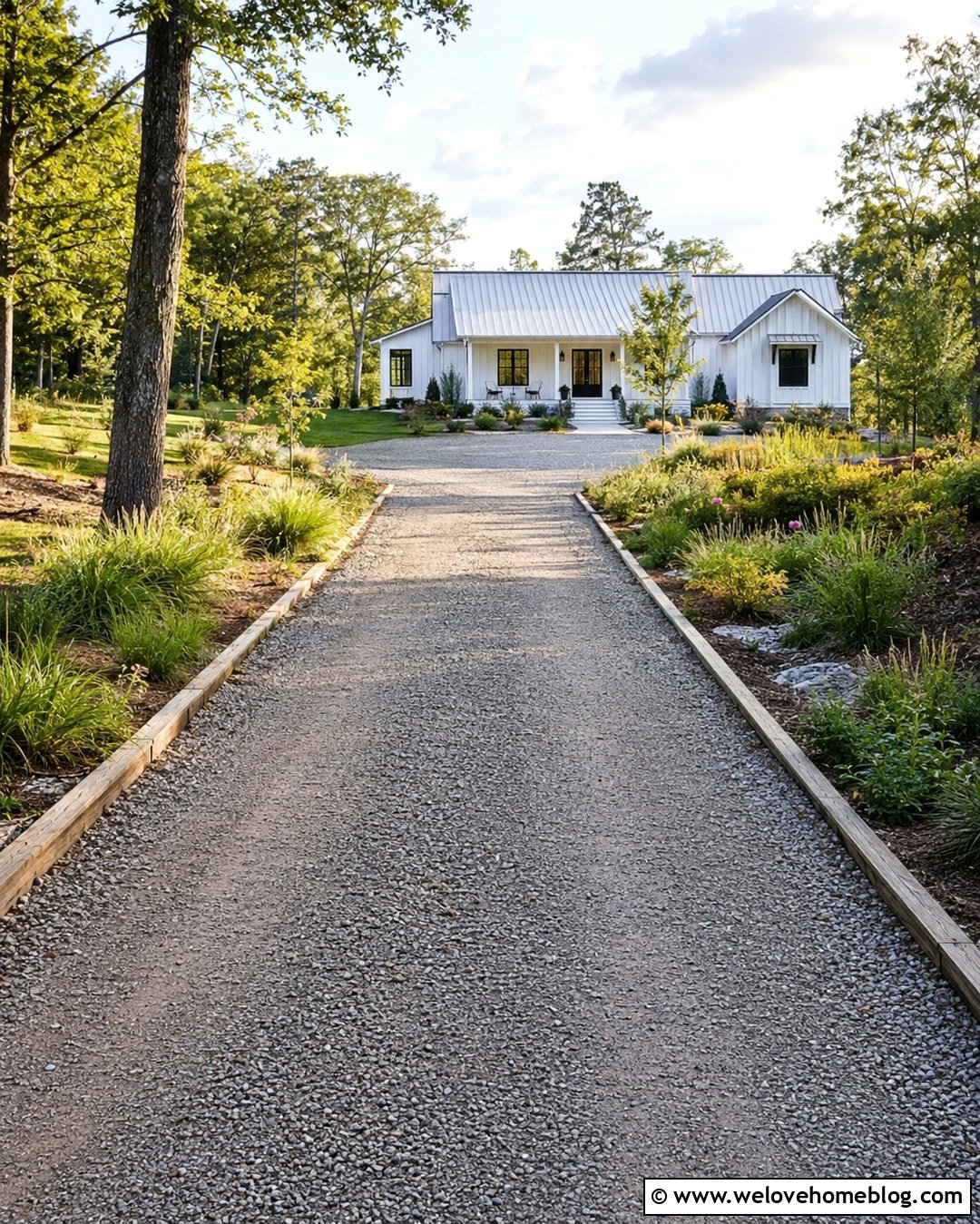Crusher Run Gravel Driveway With Timber Edging - 20 Gravel For Driveway Ideas