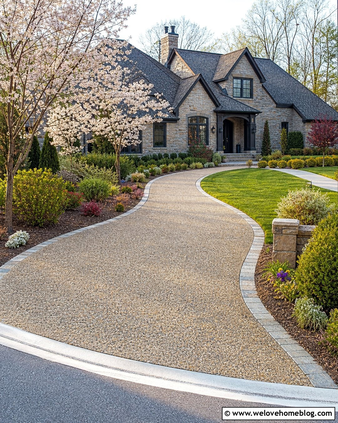 Curved Aggregate Driveway With Stone Edging - 30 Aggregate Driveway Ideas